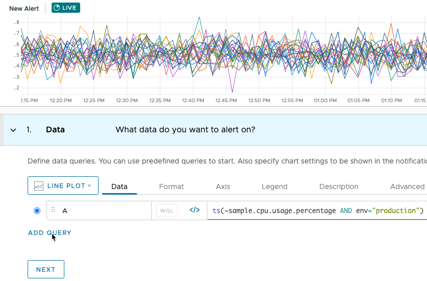 Specify data the alert is monitoring