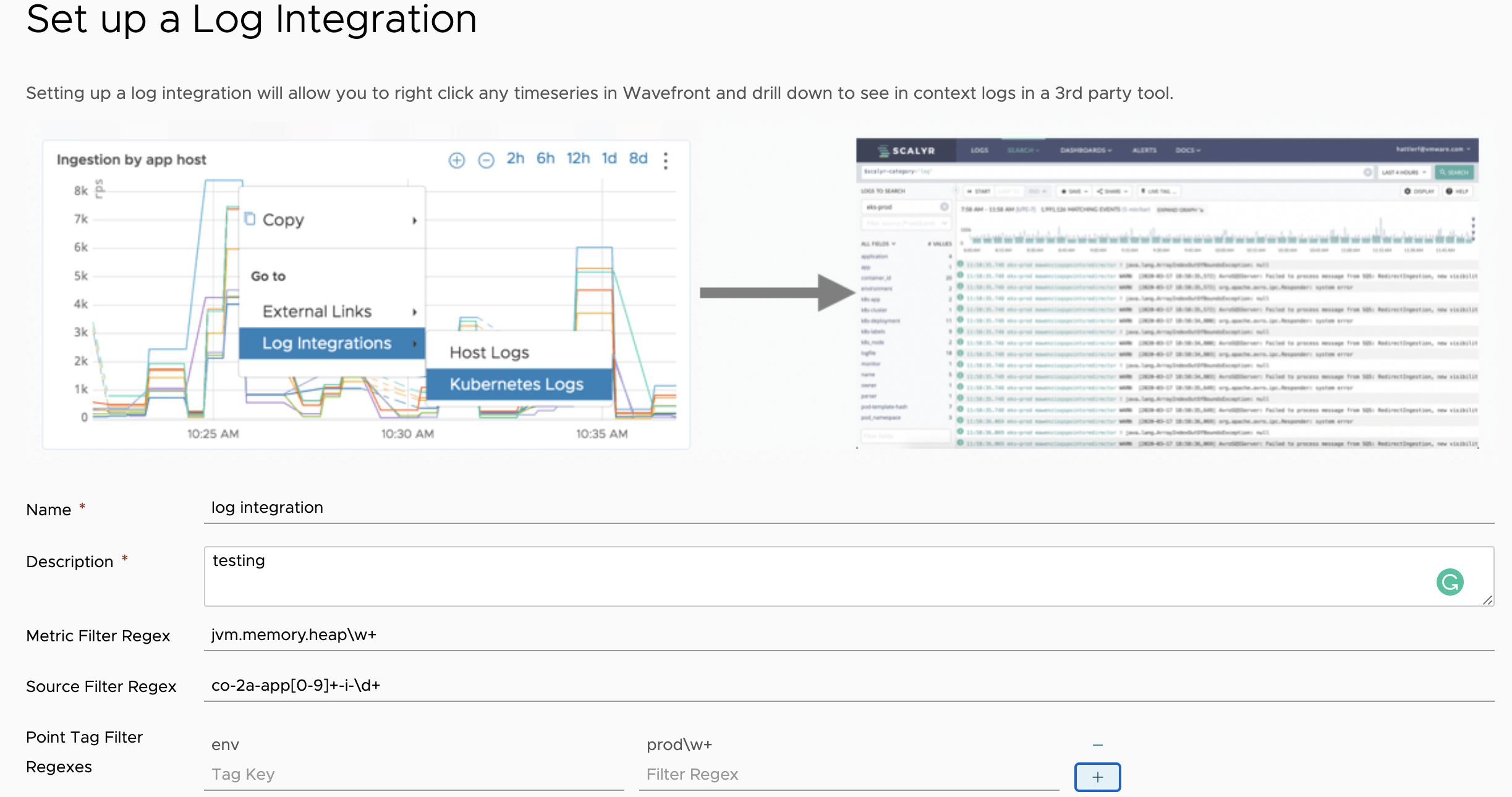 Example filters for log integration