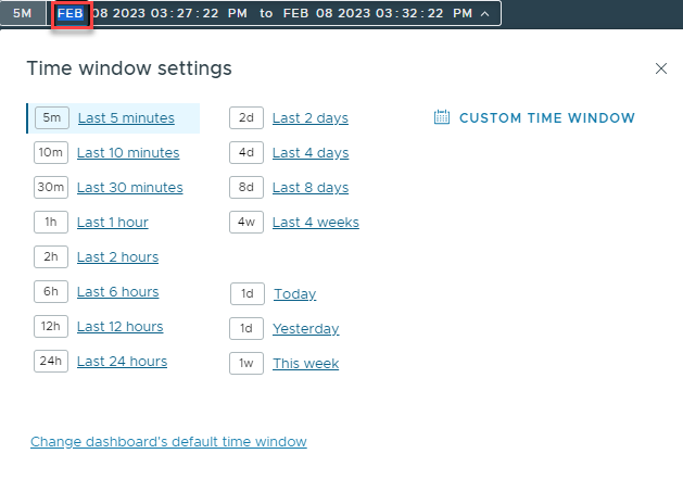 A screenshot of the time window settings window.