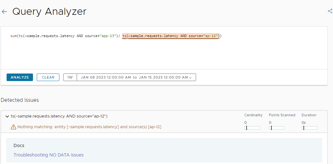 A screenshot of the query analyzer, where the second subquery is highlighted, because it contains a typo