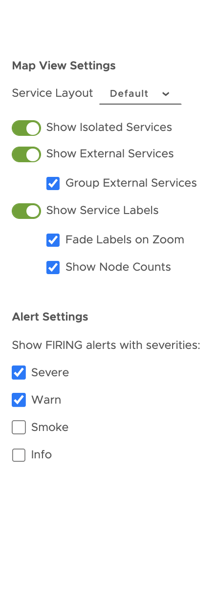 screenshot of the application map settings. The settings are explained on the left side.