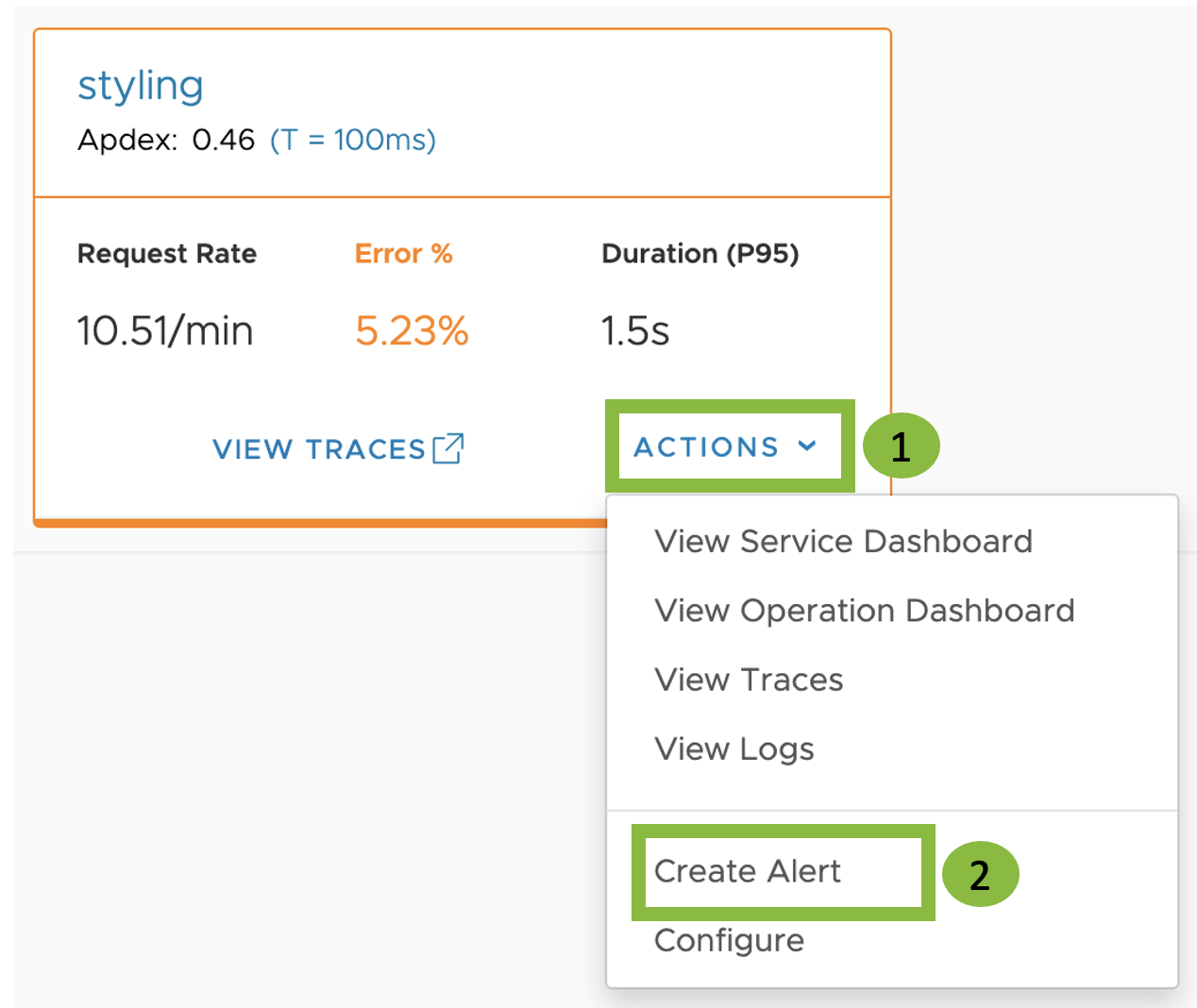 A screenshot of how to click create alert as explained in the step