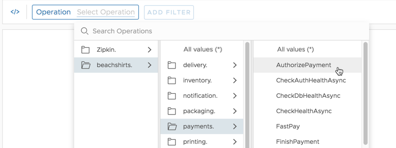 tracing query builder operation menu